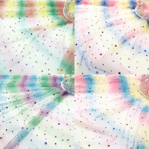 36A Hexagonal Mesh Rainbow Sequins Mesh Fabric Gradient Color Stars Moon Sequins Dress Tutu Yarn Fabric