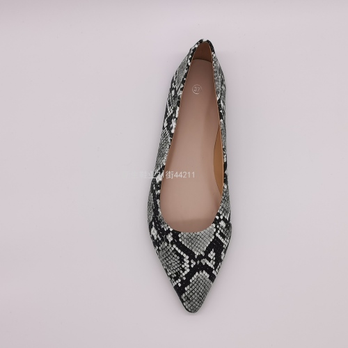 New Women‘s Shoes Pointed Toe Pu Artificial Leather Black Gray Snakeskin Pattern Flat Shoes Wanwan Style Shoes Size 36-41