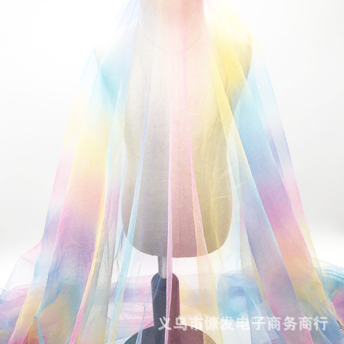 Factory Wholesale Rainbow 36A Hexagonal Mesh Fabric Gradient Color Mesh Children‘s Clothing Dress Tutu Yarn Fabric