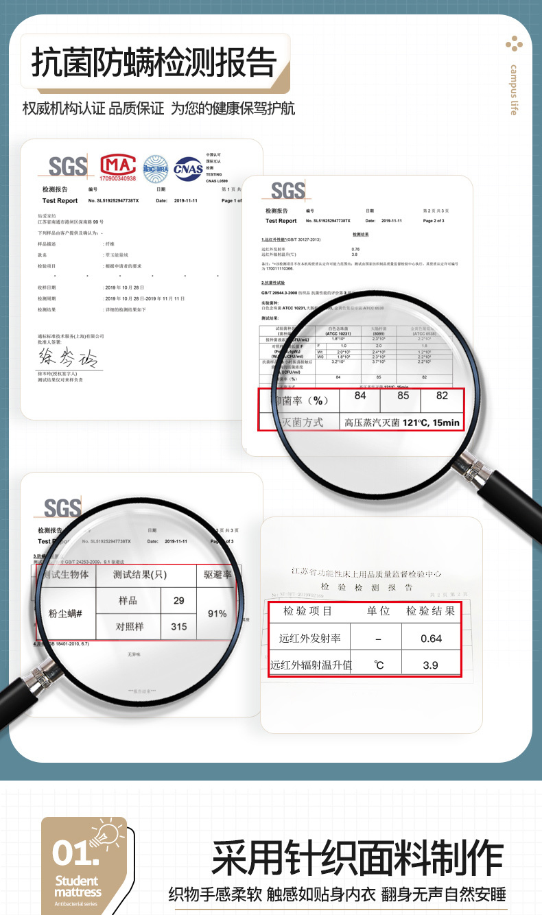 新款学生款翠玉能量绒抗菌床垫 高雅蓝床垫 榻榻米床垫详情6