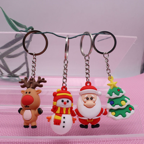 christmas deer keychain santa claus christmas tree pendant pvc flexible plastic three-dimensional bag ornaments gifts