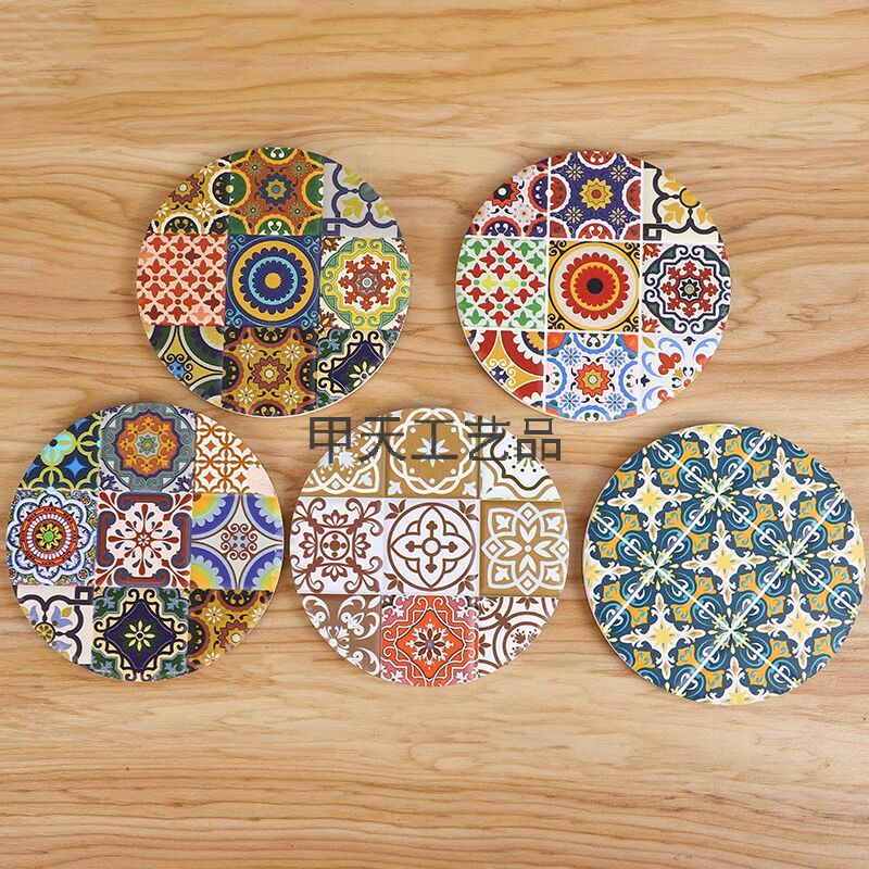 专业生产创意软木圆形防滑隔热杯垫环保彩色印花餐垫可定制规格