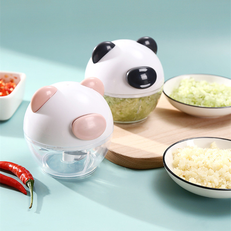 手动捣蒜器可爱熊猫捣蒜器多功能厨房拉绳绞肉机绞馅器