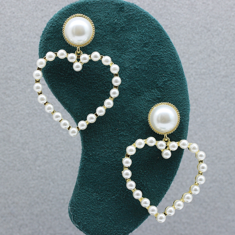 欧美跨境银针耳饰925创意时尚夸张合金桃心耳钉 镂空爱心珍珠耳环