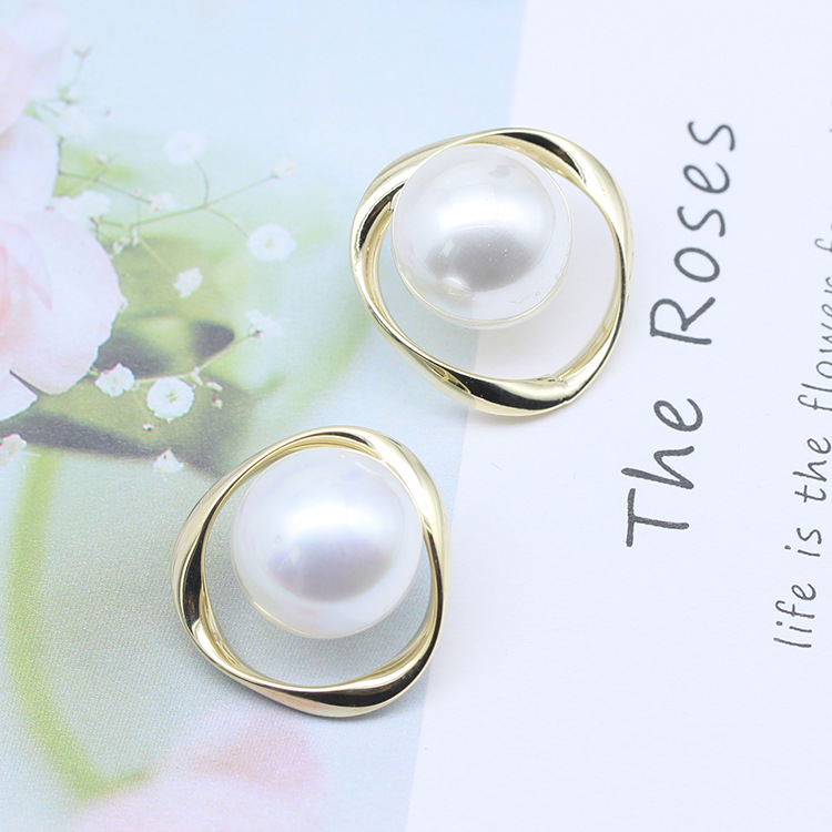 韩国东大门电镀真金925银针耳钉女 网红圆形珍珠耳饰冷淡风耳环女