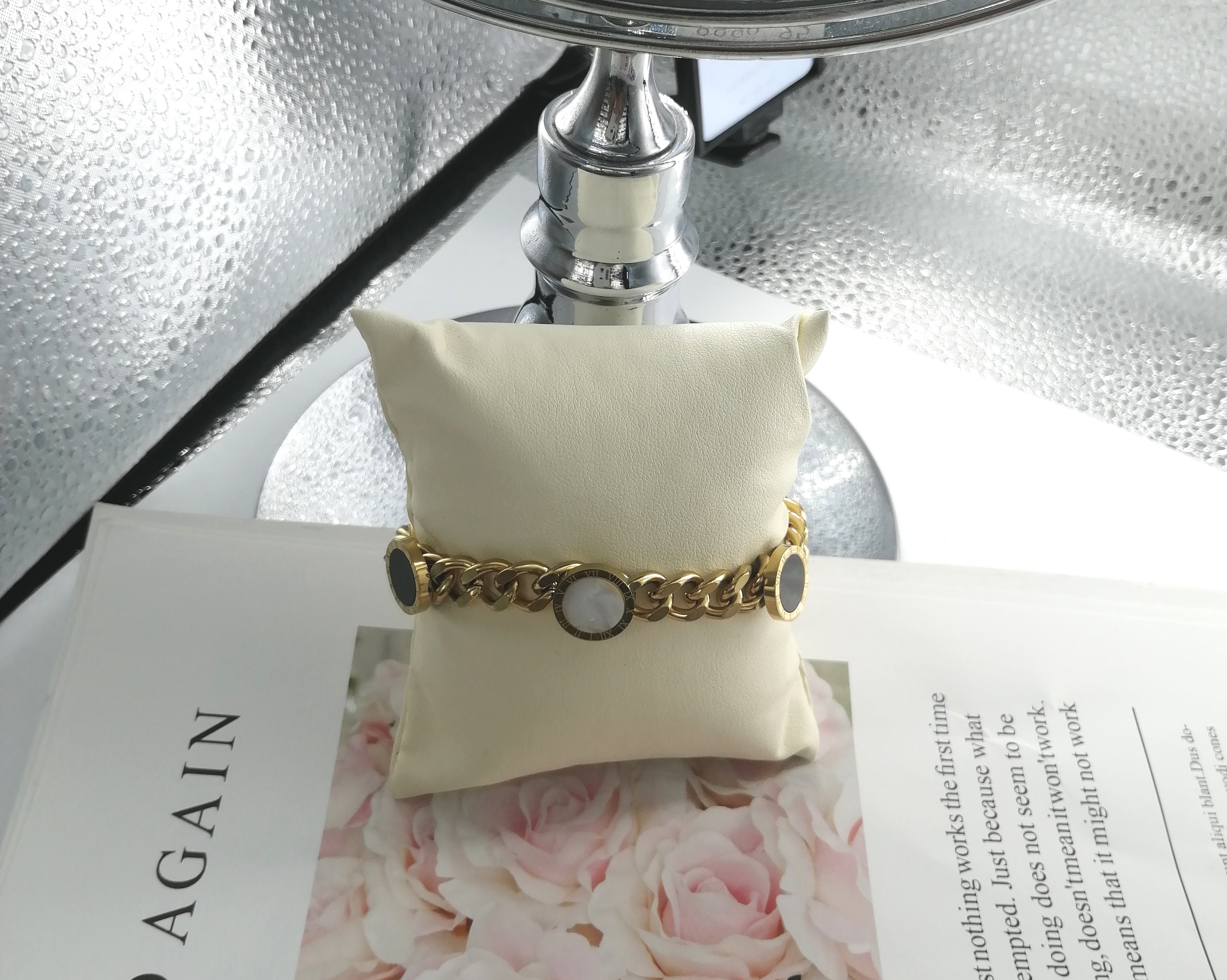 韩国个性侧身链三个罗马数字玫瑰金手链钛钢男女式手饰