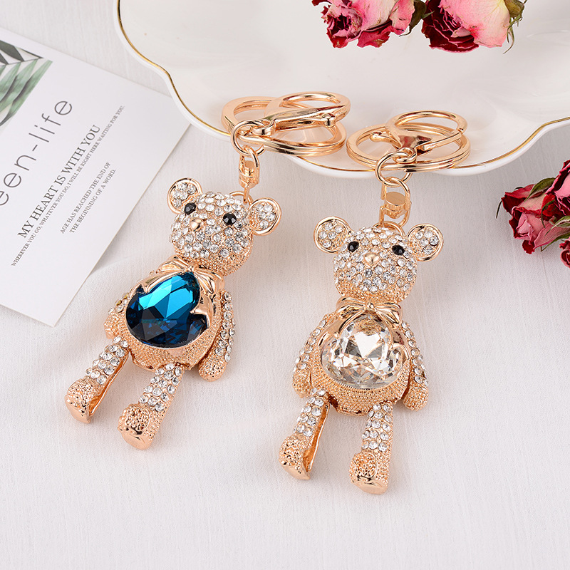 韩国流行泰迪熊水晶钥匙扣水钻饰品汽车挂坠小商品饰品