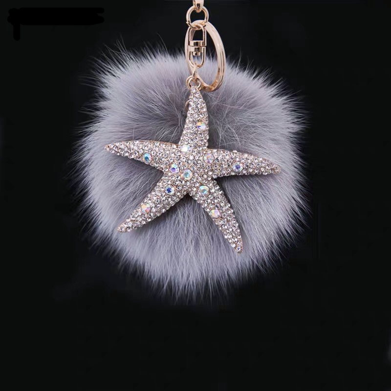 真兔毛满钻海星挂件汽车包包钥匙扣金属饰品高档礼品吊坠
