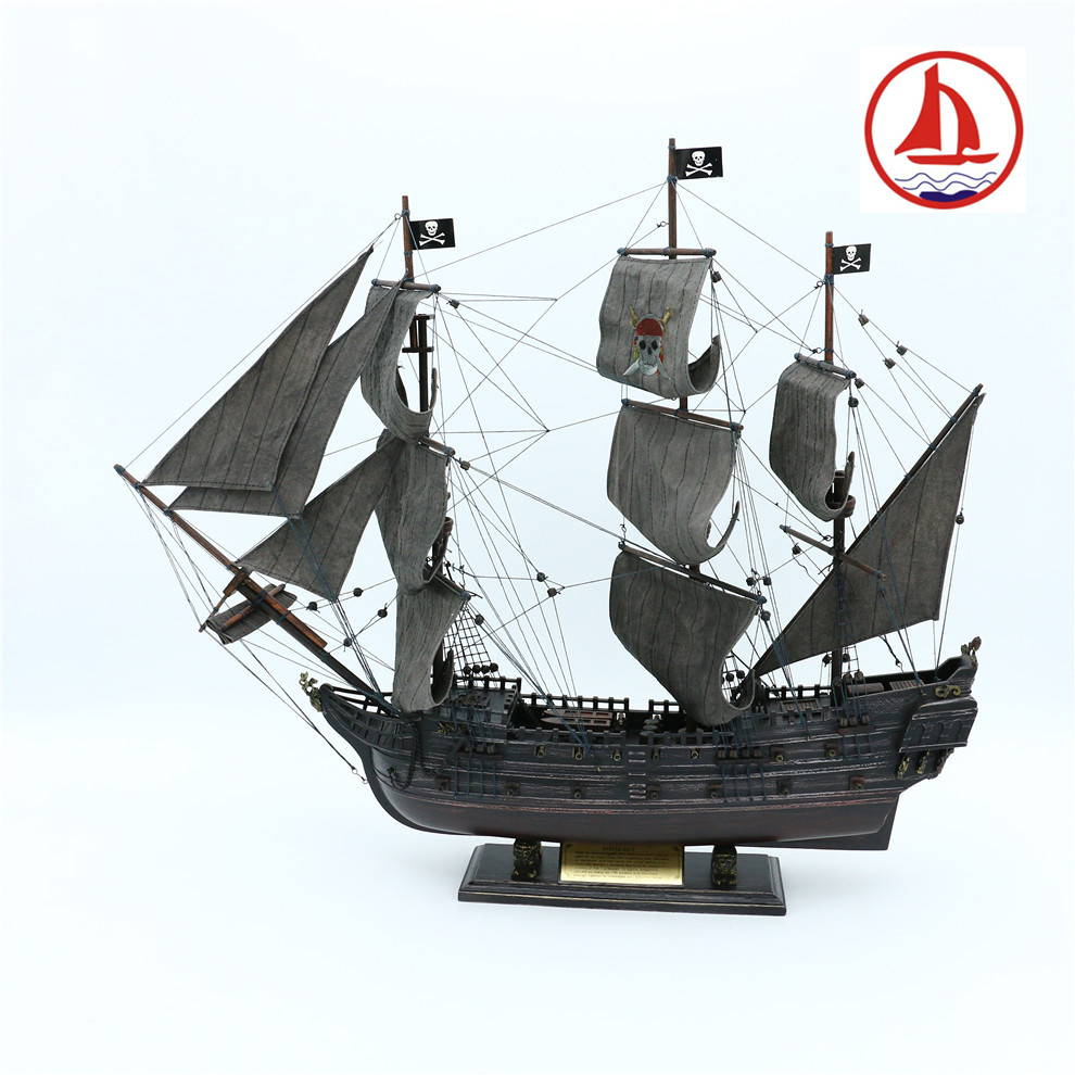 加勒比海盗船模型黑珍珠号帆船摆件复古手工木帆船
