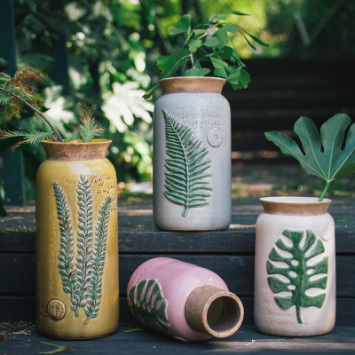 Ceramic Crafts American Country Ceramic Vase Ins Nordic Leaves Dining Table Flower Vase