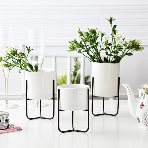 creative iron frame succulent ceramic flower pot