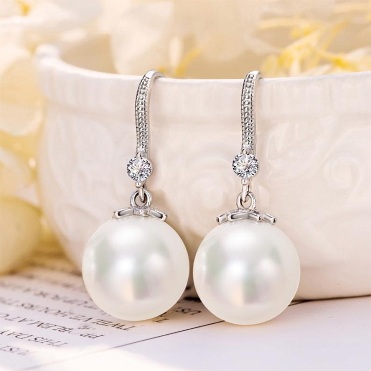 耳饰S925银针韩国气质耳环白铜镀银水滴彩色锆石珍珠耳钉小女饰品