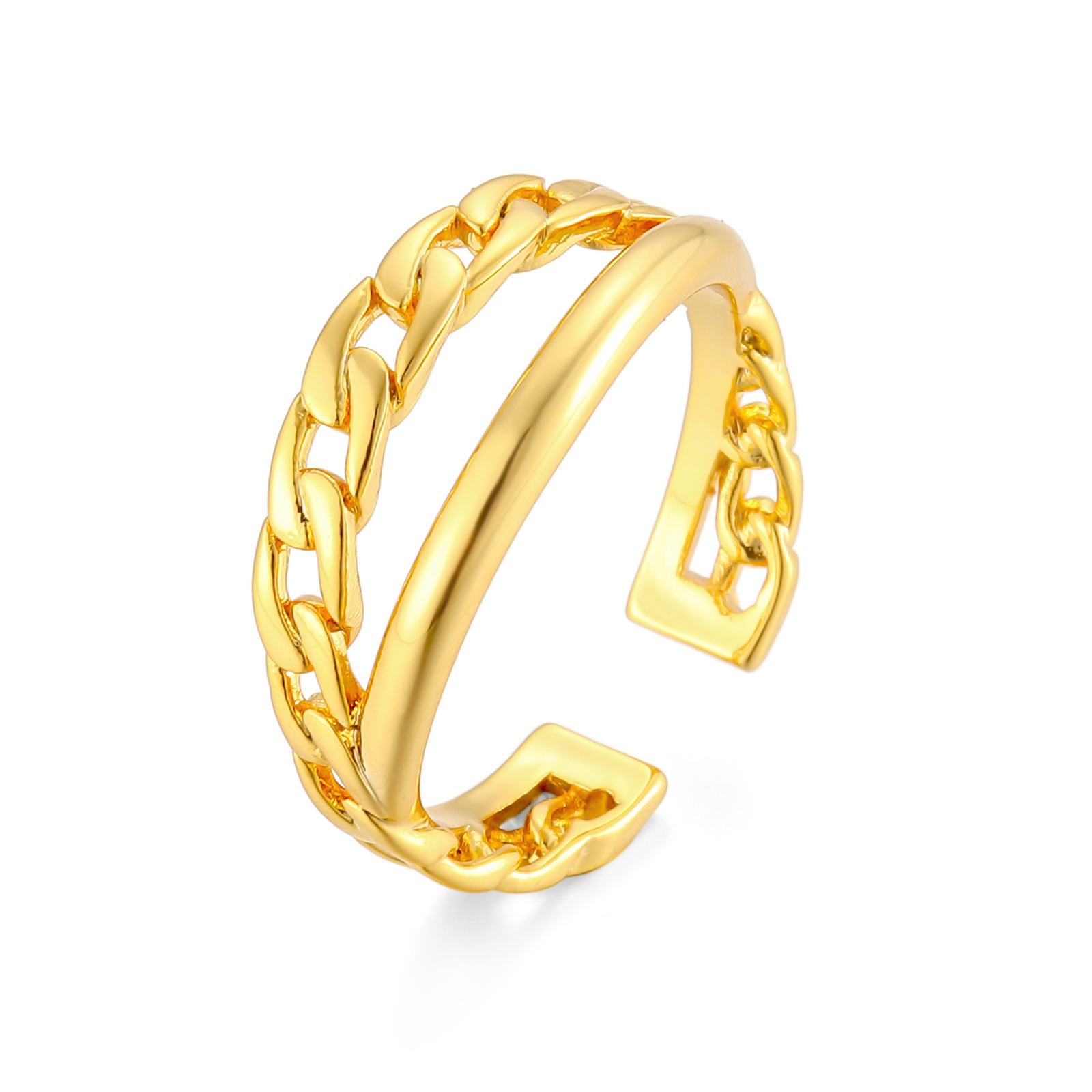 跨境爆款链条开口戒指 真金电镀 创意立体感时尚2020新品