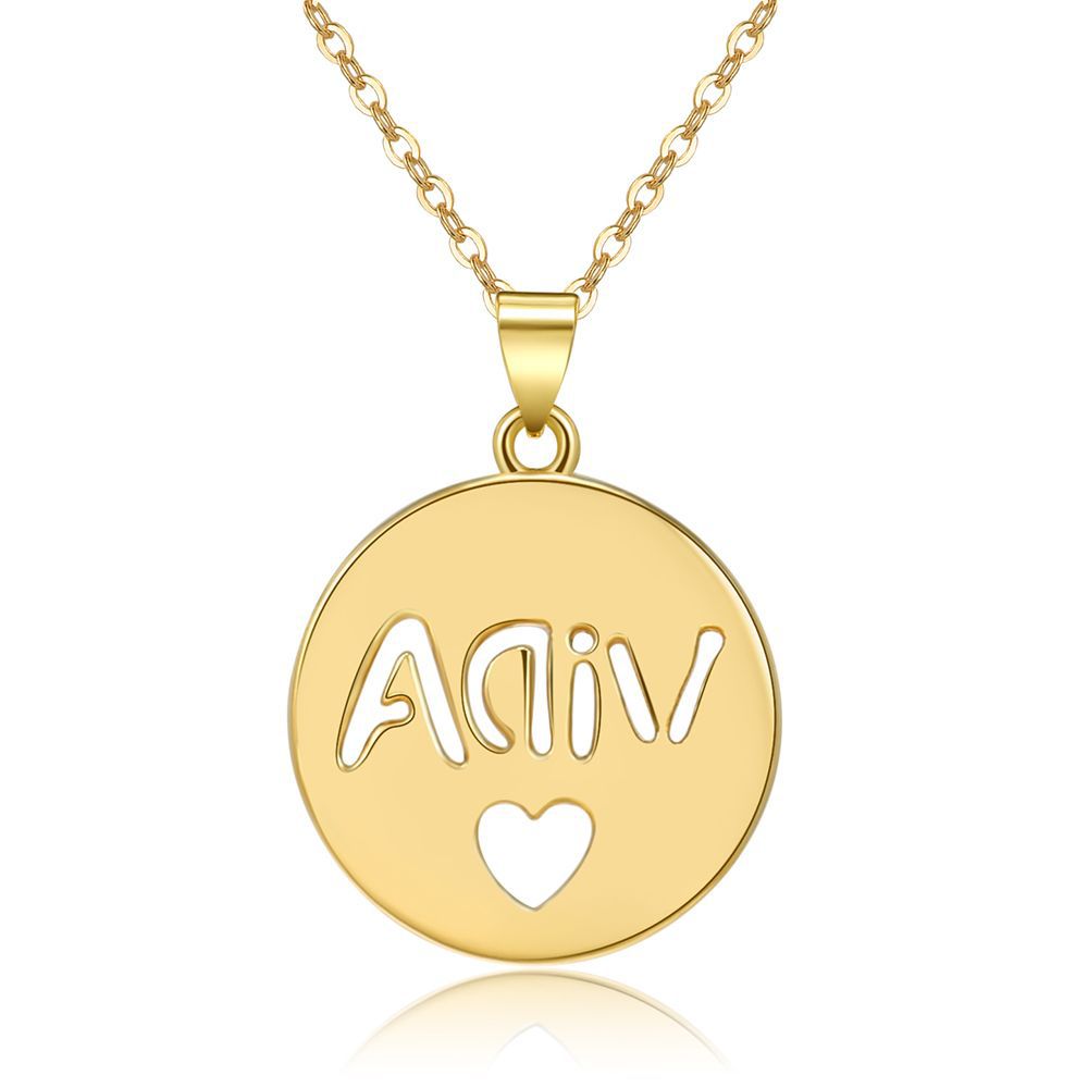 跨境热销时尚圆牌爱心字母镂空项链  镀真金女饰项链
