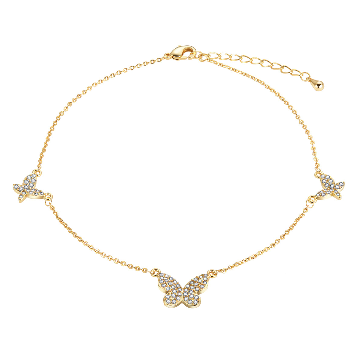 ins火爆蝴蝶元素饰链 18K真金微镶锆石饰品欧美流行手链脚链首饰