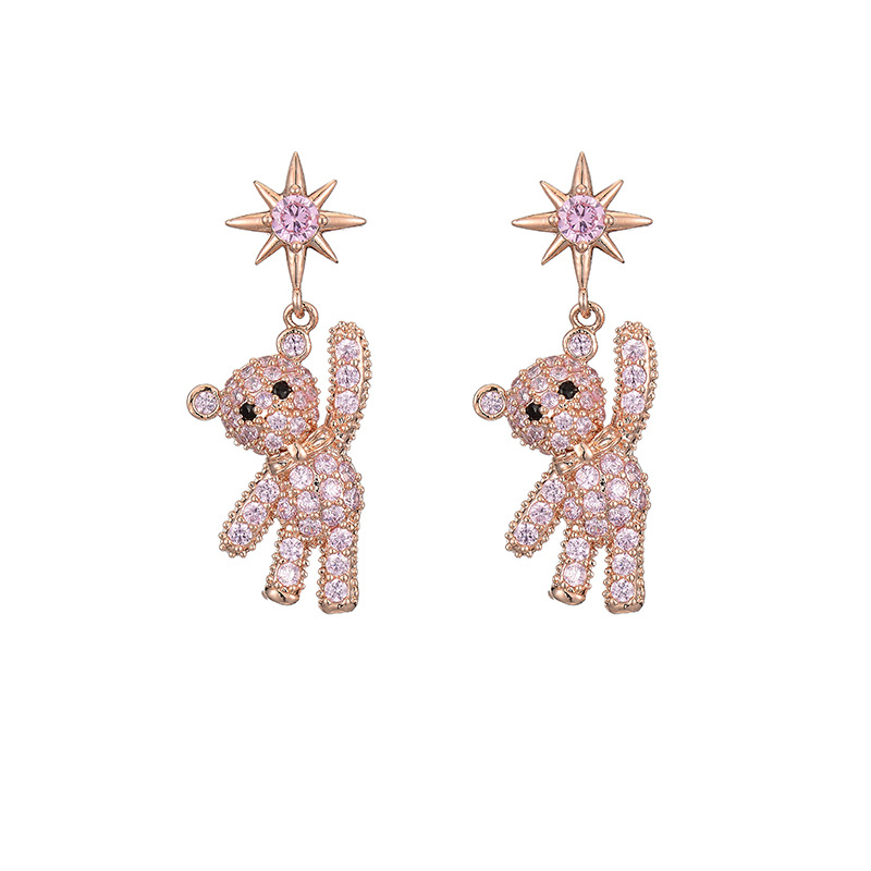 新款时尚创意气质小熊耳针耳环女 韩版ins简约小清新耳饰耳钉耳坠