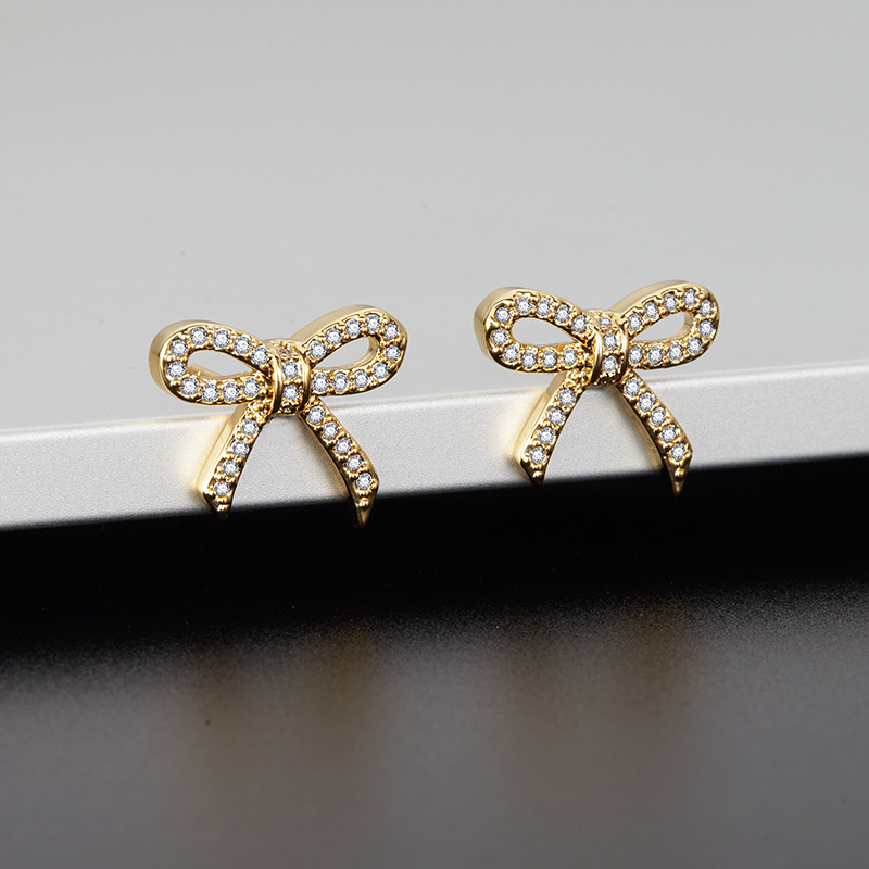 2020创意蝴蝶结耳钉 微镶锆石耳环 高级感显气质耳鉓