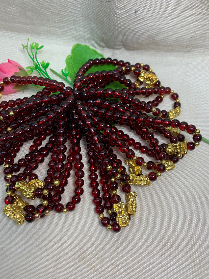 石榴石加金貔貅手链、佛珠饰品