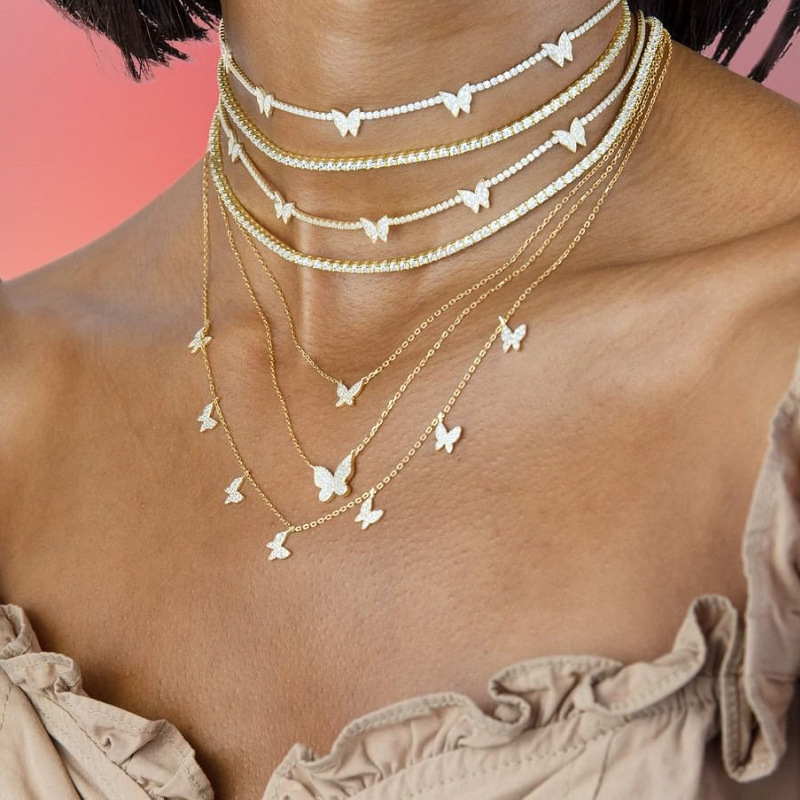 欧美潮流蝴蝶项链 个性时尚微镶锆石饰品ins冷淡风锁骨链