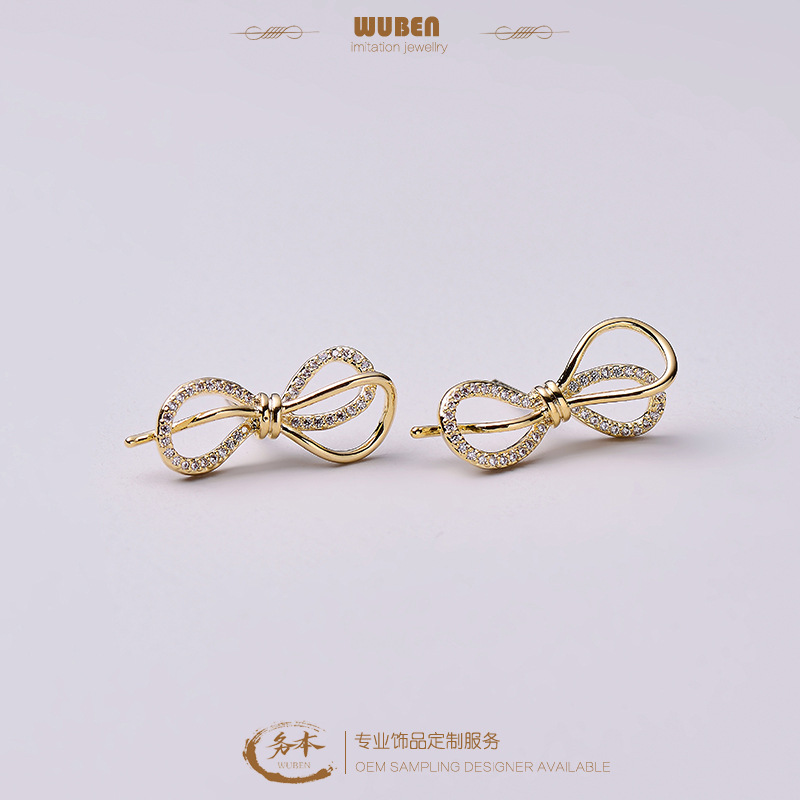 韩版时尚创意蝴蝶结925银针耳针耳钉韩版ins镶钻锆石耳饰耳环耳坠