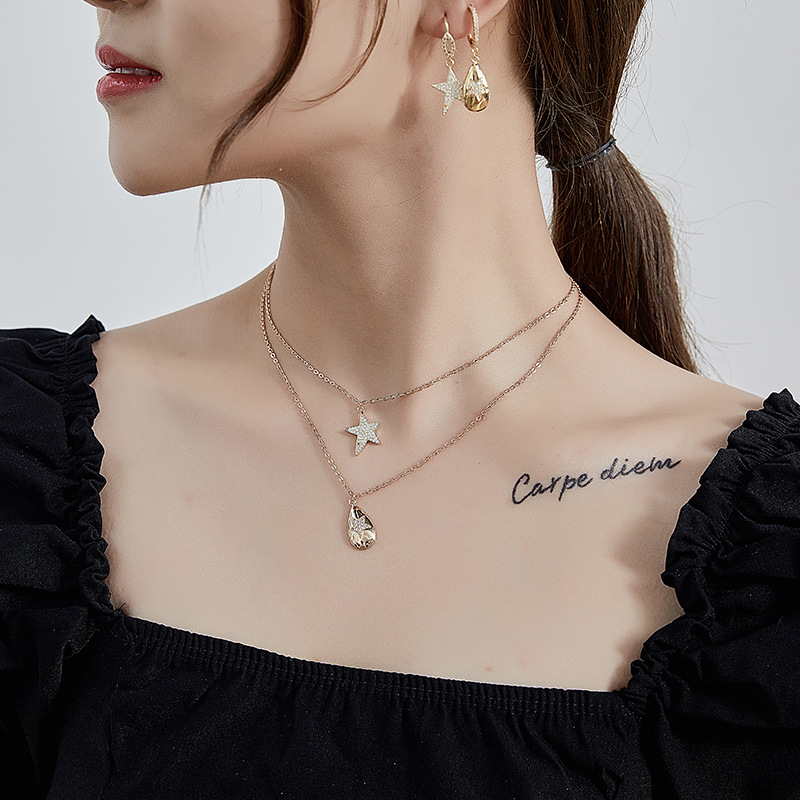 2020新款时尚创意百搭女式水滴星星项链 日韩简约925银项链锁骨链