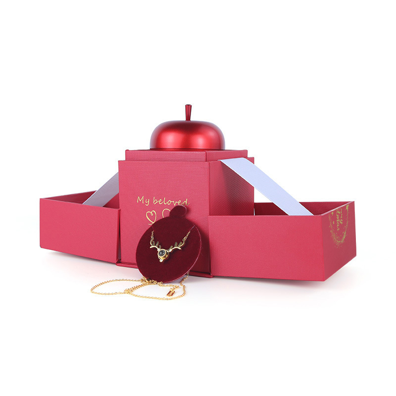 圣诞新款项链吊坠盒 创意平安夜戒指盒 情人节圣诞节苹果饰品盒详情3