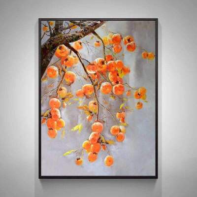 Factory Direct Sales Entrance Painting Persimmon All the Best Home Homestay Decorative Handmade Oil Painting New Chinese Paintings