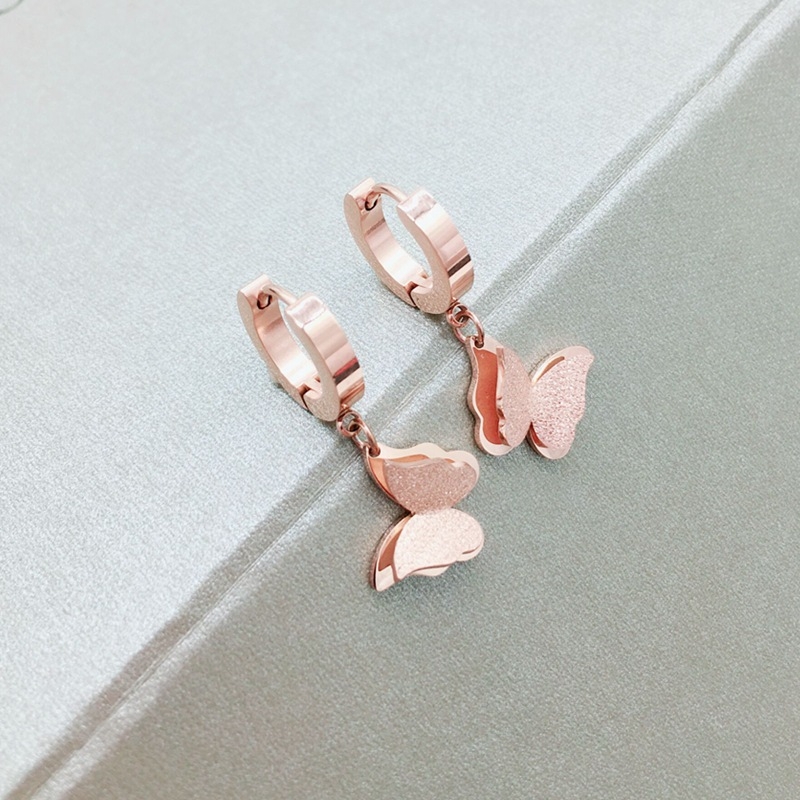 新款钛钢磨砂耳饰蝴蝶结女耳扣 18K金饰品防过敏