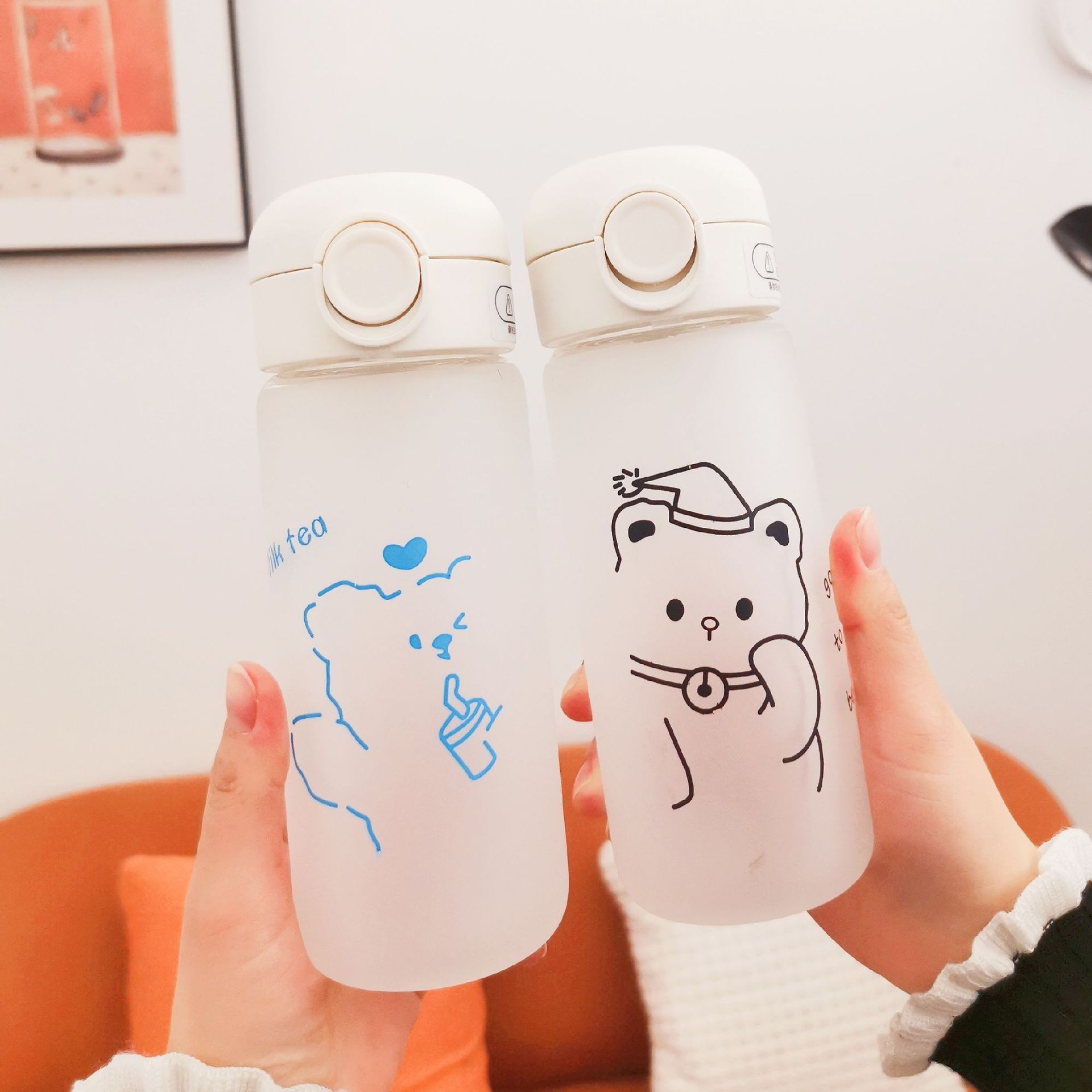 新款便携可爱吸管玻璃杯ins韩版简约清新森系少女心背带网红杯子