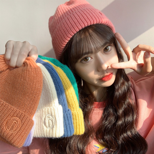korea ins cute candy color knitted hat cold hat trendy autumn and winter warm simple all-match letter wool hat female