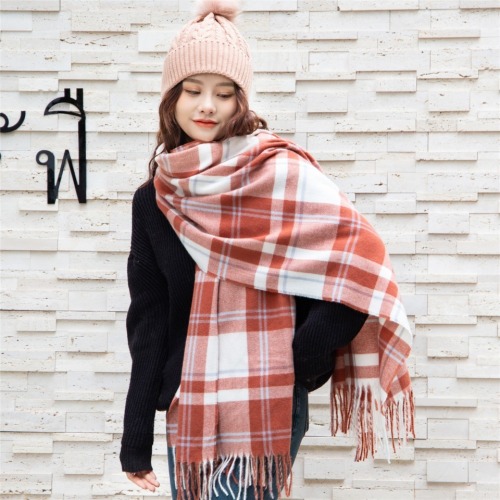 Mg Cashmere Scarf Women‘s Red Plaid Autumn and Winter Warm All-Match Shawl Multi-Purpose Scarf Long Scarf