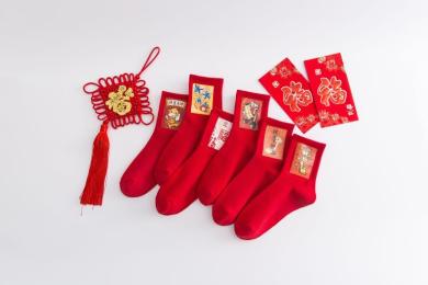 时来运转新年喜气6双盒装红色袜子