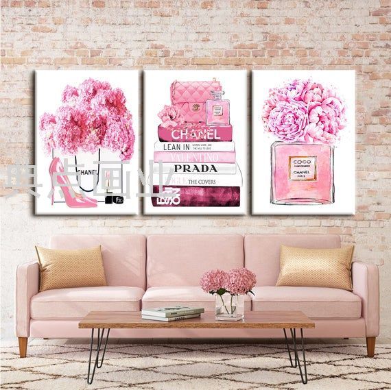 香水瓶装饰画香奈尔挂画大牌LGO无框画新款流行咖啡厅装饰画