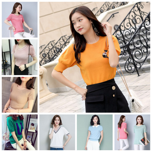 Women‘s Summer Short-Sleeved Shirt Clearance Sale Knitted Sweater Stock Stall T-shirt Cheap Tail Goods Wholesale