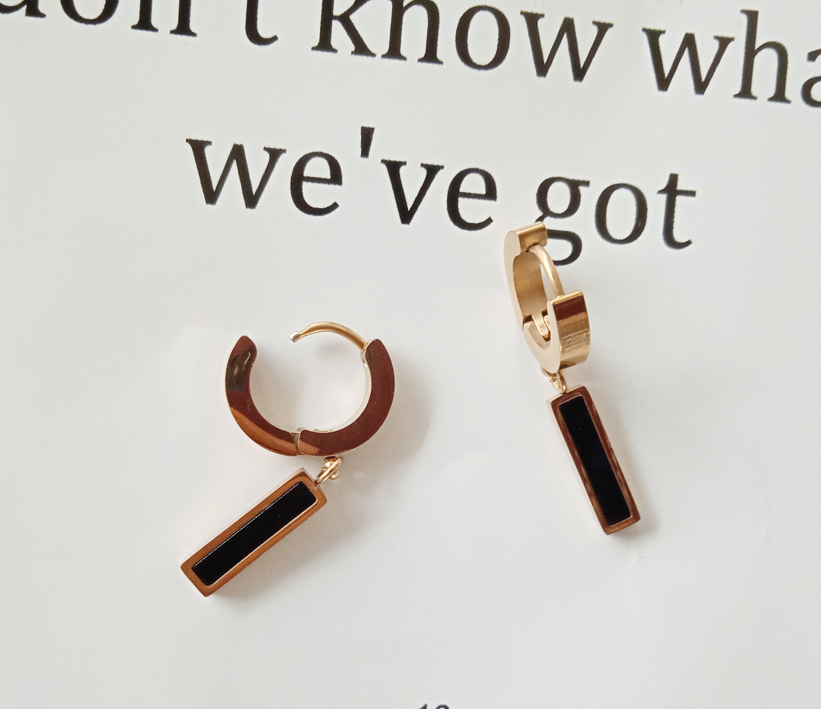 欧美新款钛钢长条方形圆形耳扣钛钢玫瑰金时尚耳环