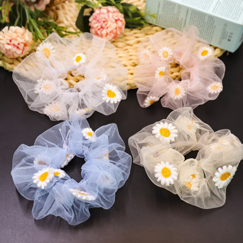 Embroidered Little Daisy Hair Band South Korea Dongmen Super Fairy Mesh Lace Large Intestine Hair Band Rubber Band Hair Rope