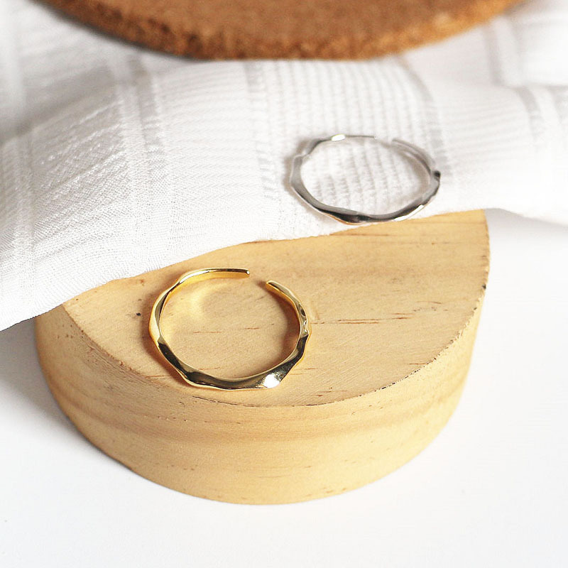 S925银戒指不规则波浪开口指环简约冷淡风女戒关节戒食指戒学生