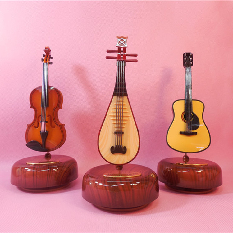 复古八音盒古典乐器八音转跨境新款小提琴吉他琵琶旋转八音盒
