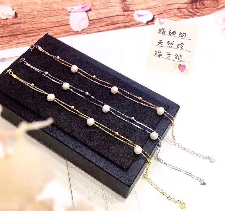 925银新款双层天然珍珠贝珠手链韩版简约个性闺蜜清新网红首饰