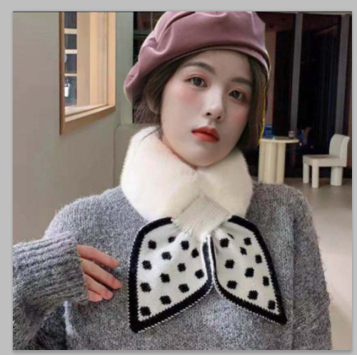 Plush Polka Dot Peach Heart Scarf Korean Style Women‘s Plush Scarf Thickened Warm Plush Scarf Sunday Angora Yarn Neckerchief All-Matching