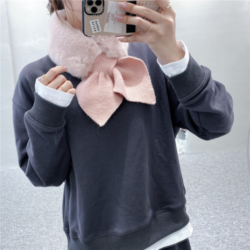 korean style knitted sweet love fur stitching imitation rabbit fur solid color warm scarf autumn and winter new scarf female wholesale