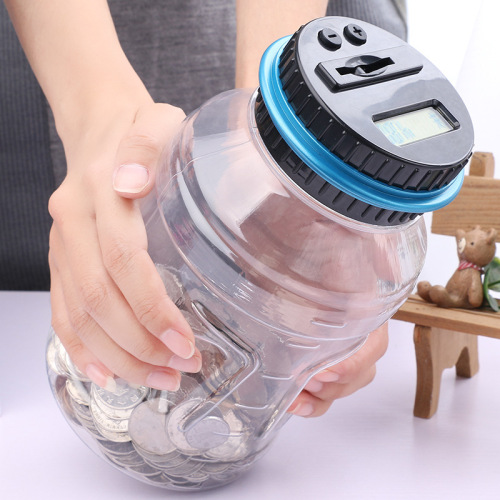 Factory Wholesale Plastic Transparent and Creative Count Savings Bank RMB USD Identification Bottle & Can Children Saving Pot