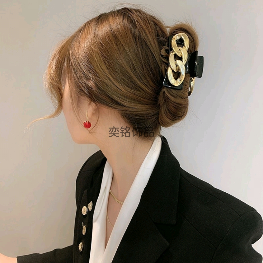 新款ins气质发夹百搭淑女金色链条后脑勺发卡女法式抓夹大号优雅