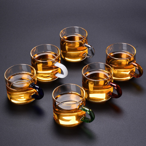 Heat-Resistant Glass Tea Cup Color Handle Straight Small Tea Cup Household Glass Tea Cup Kung Fu Tea Set Small Tea Cup
