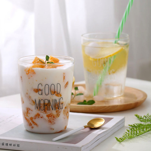 Heat-Resistant Glass Single-Layer Cup Good Morning Breakfast Cup Household Coffee Milk Cup Office Juice Cup