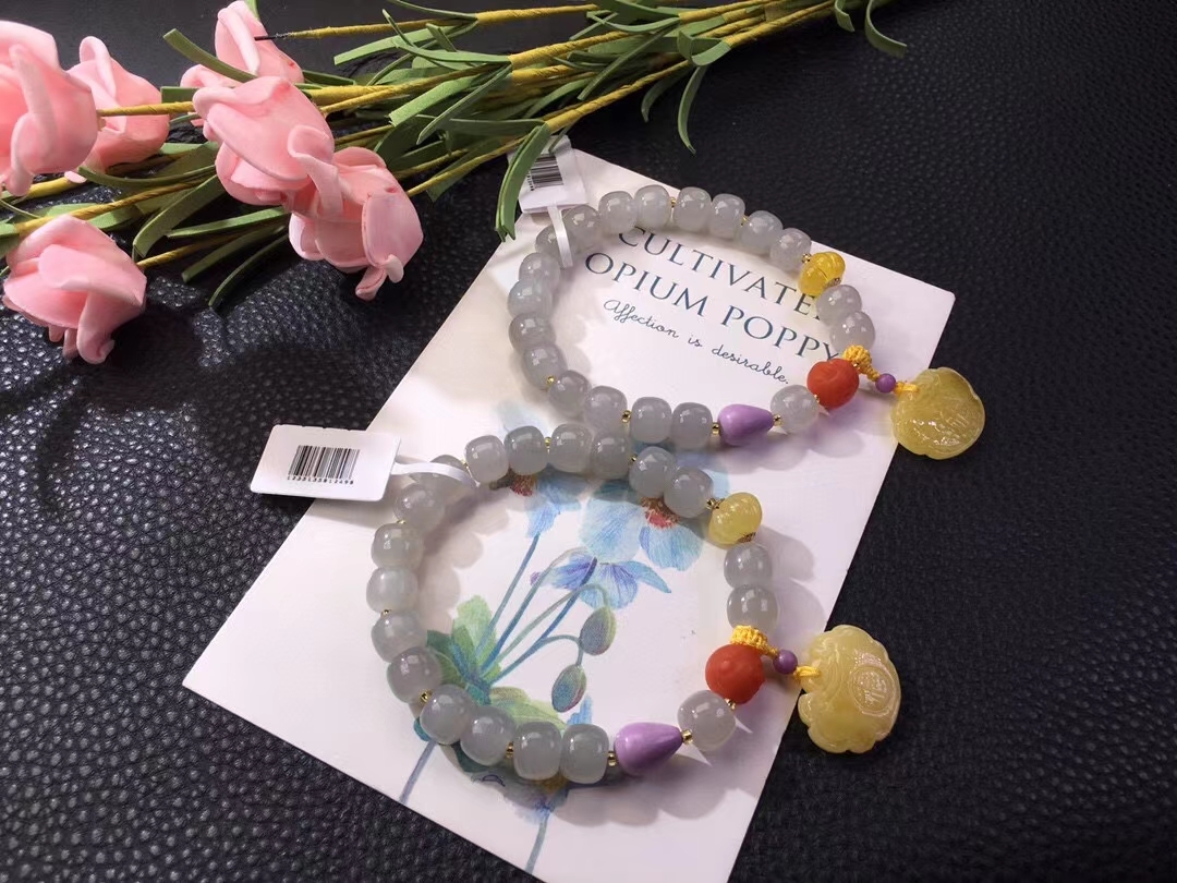 天然和田玉烟紫料老型珠手链 时尚女士手链天然蜜蜡 南红搭配设计