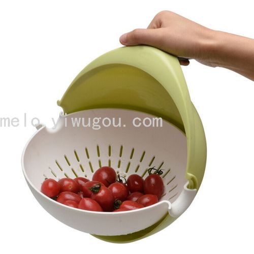 Double-Layer Rotatable Drain Basket， creative Fruit Plate （304）