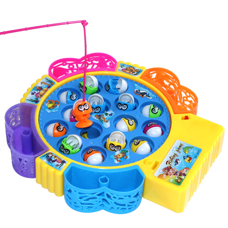 电动音乐旋转钓鱼盘 套装宝宝益智玩具批发男女孩 儿童钓鱼玩具