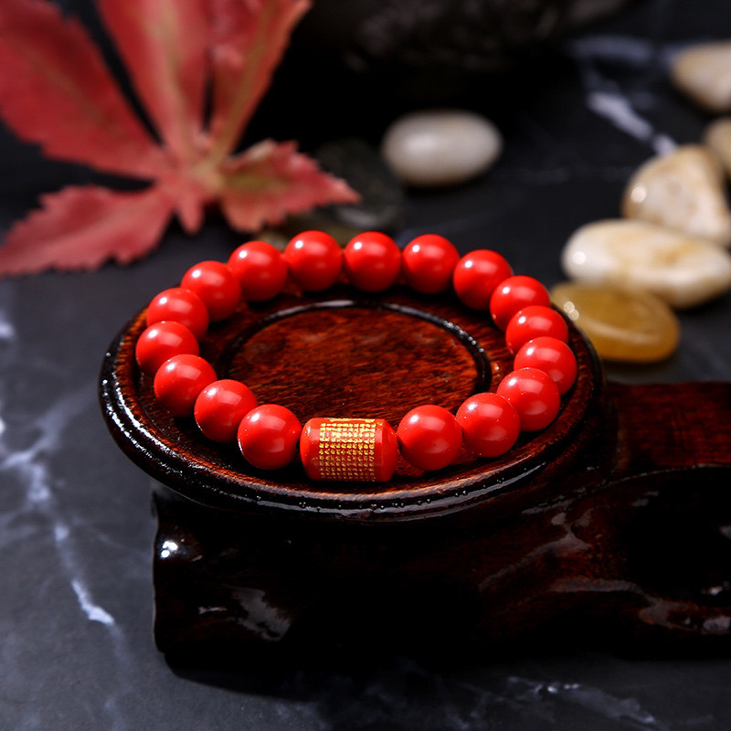 大悲咒朱砂佛珠男女款手链 本命年红色手串 1.0单圈