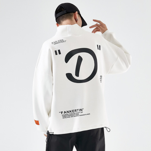 INS Original Fashion Brand Design Fleece-Lined High Sweater Men‘s Hip Hop Loose Fleece-Lined Pullover